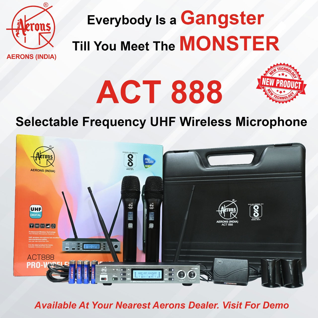 Aerons India ACT888 Dual hand Wireless Anti-Feedback Microphone