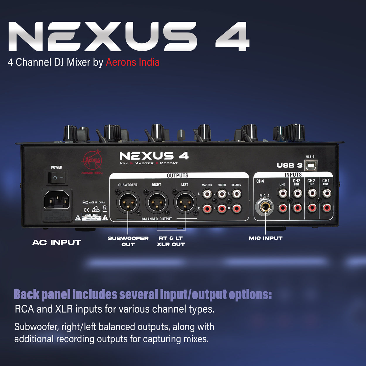 Aerons India Nexus 4 Dj Mixer With Dual Bluetooth & Subwoofer Output