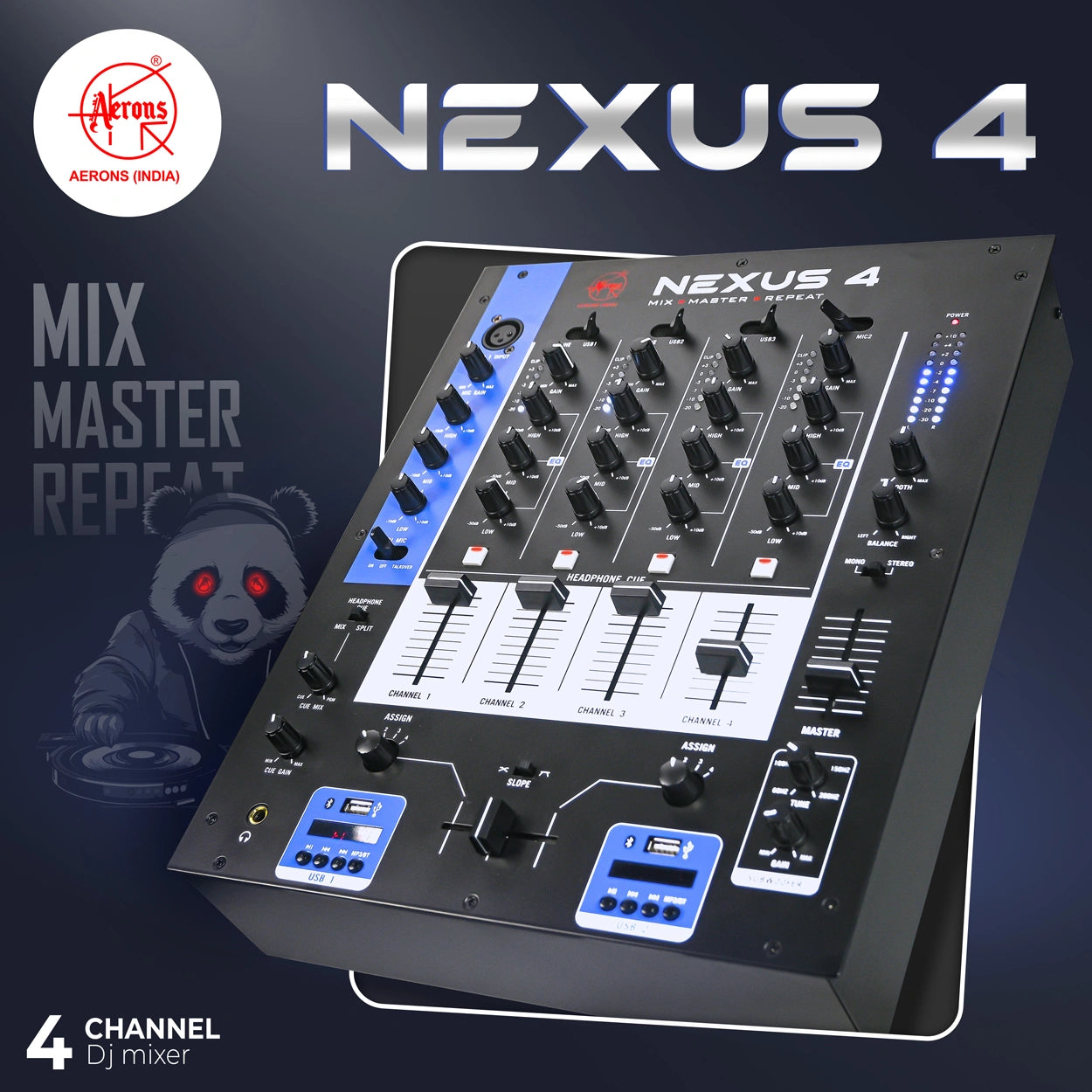 Aerons India Nexus 4 Dj Mixer With Dual Bluetooth & Subwoofer Output